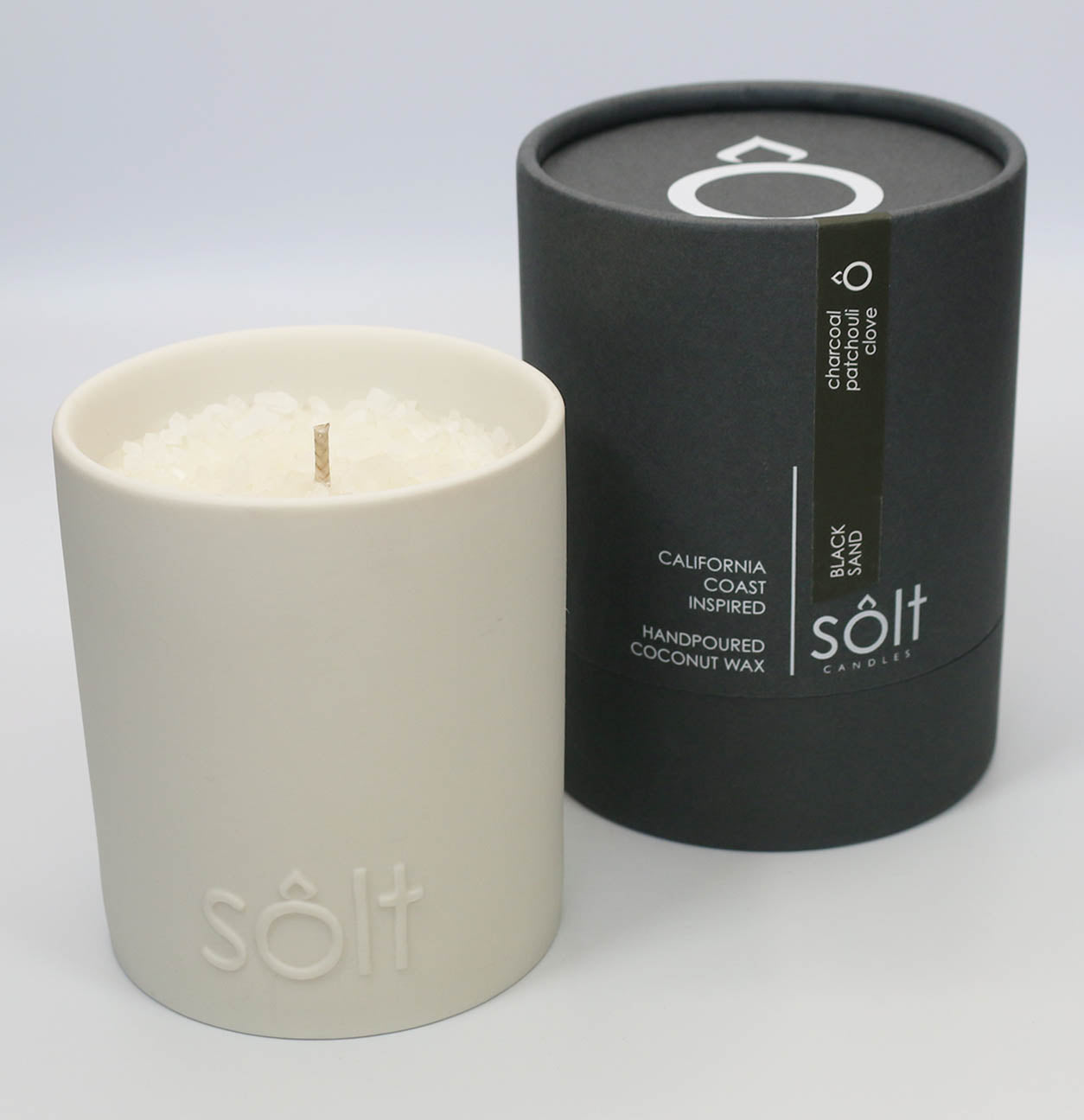Black Sand Candle  charcoal patchouli smoked clove - Solt Candles