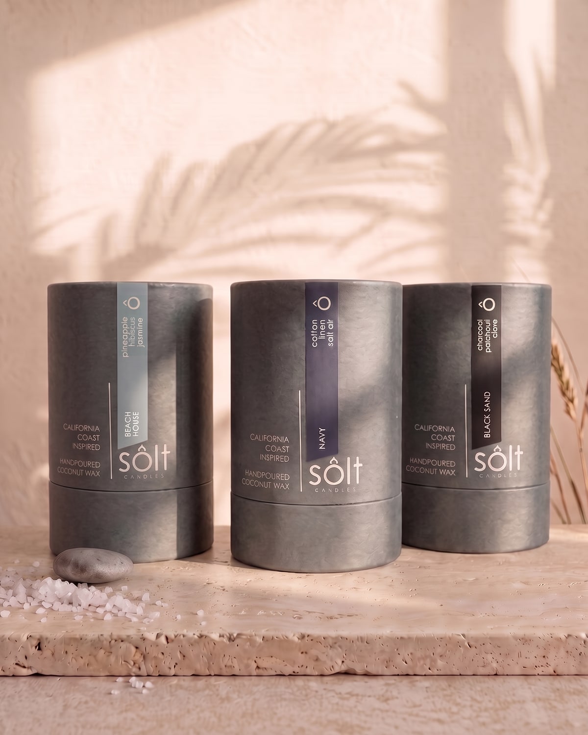 Sôlt candles in their charcoal gift tubes